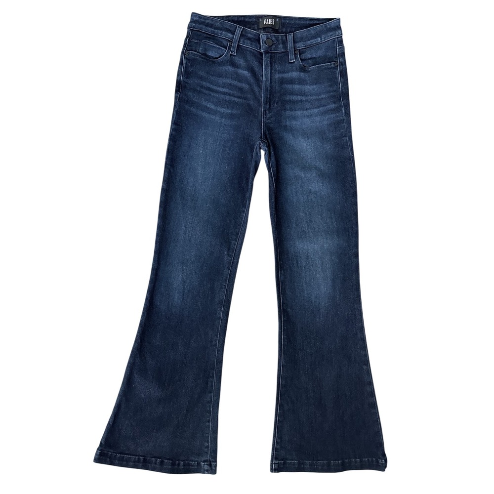 PAIGE Genevieve Novela Jeans 27 Dark Wash High Rise Flare Modern Designer Denim